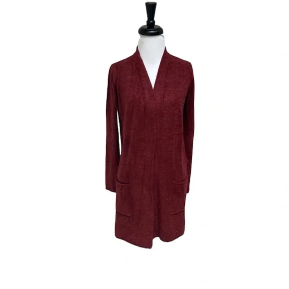 New Barefoot Dreams Cozychic Lite Long Open Front Cardigan Garnet NWT Women’s XS - Picture 2 of 13